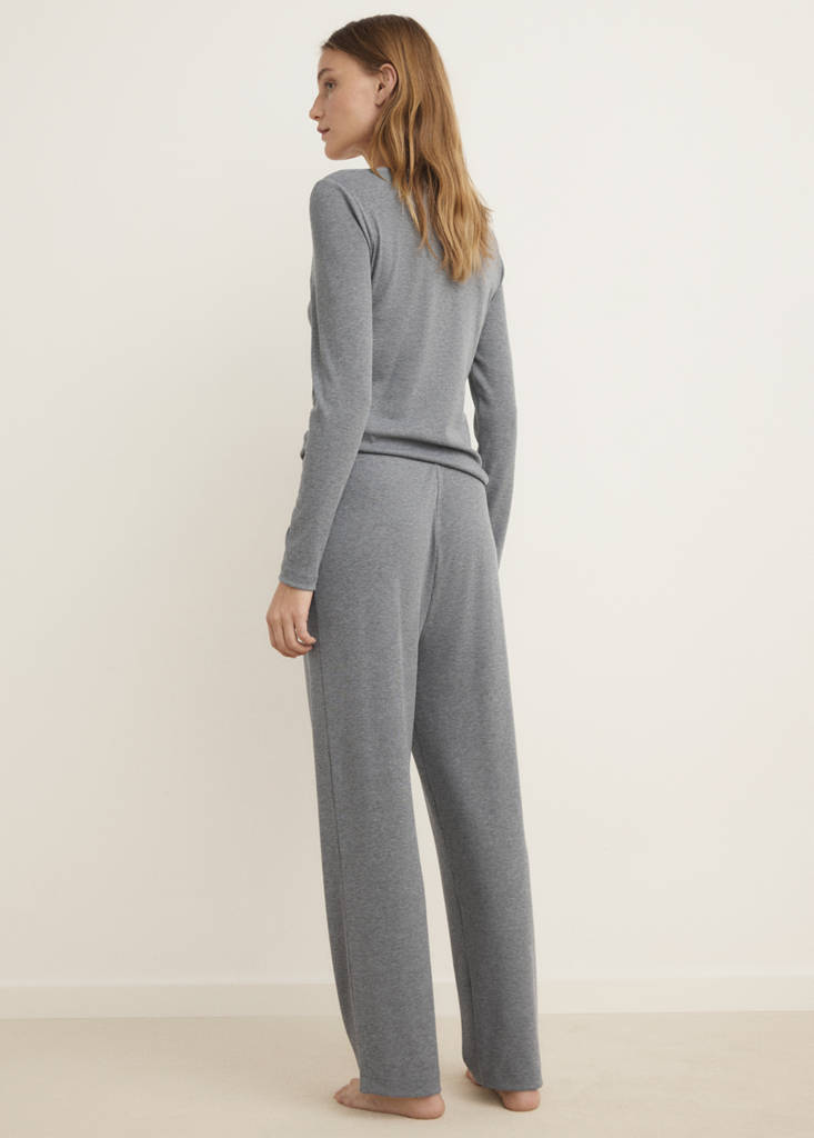 Ribbed knit button-down T-shirt — Medium Heather Grey
