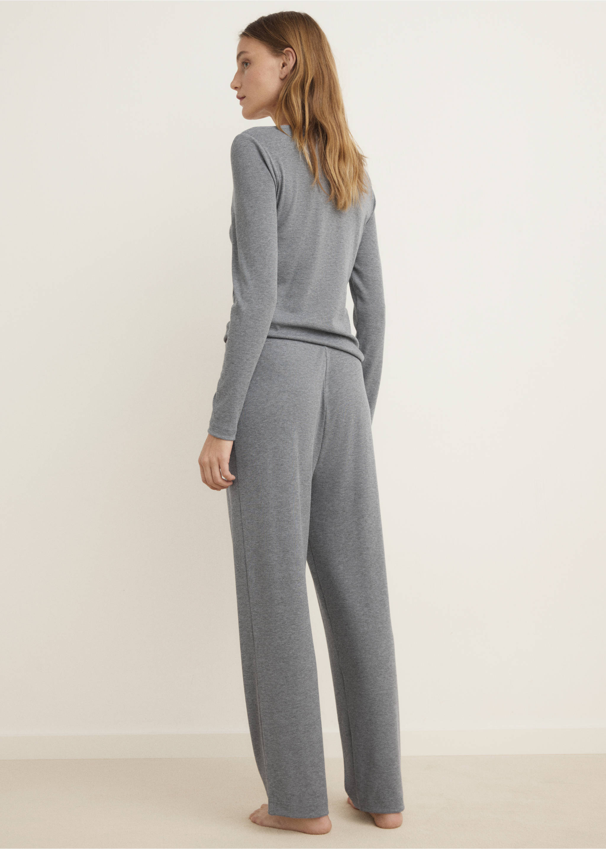 T-shirt maille côtelée boutons - Verso de l’article, Gris chiné moyen. Ref: 17064109-00.