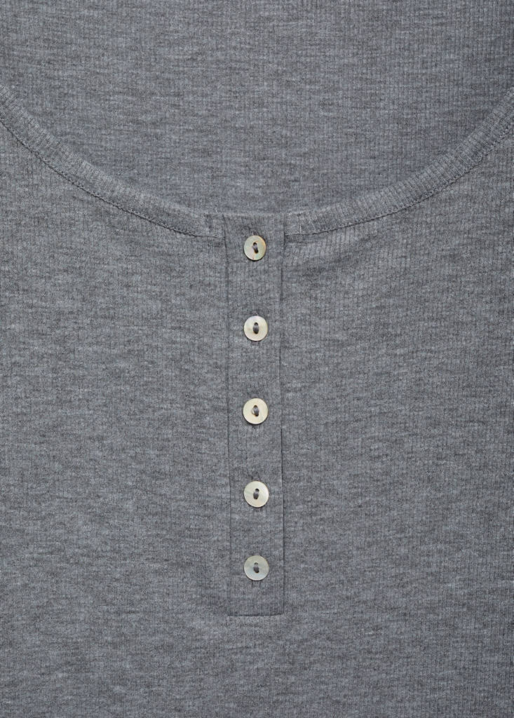 Ribbed knit button-down T-shirt — Medium Heather Grey