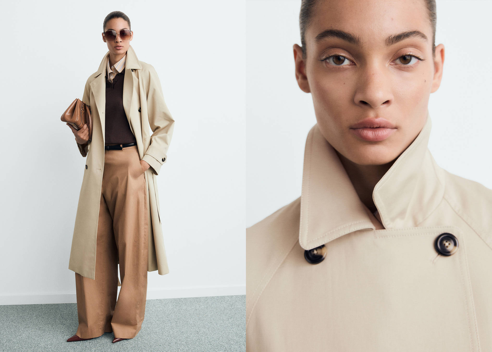 Lange double-breasted trenchcoat - Panoramische tekening