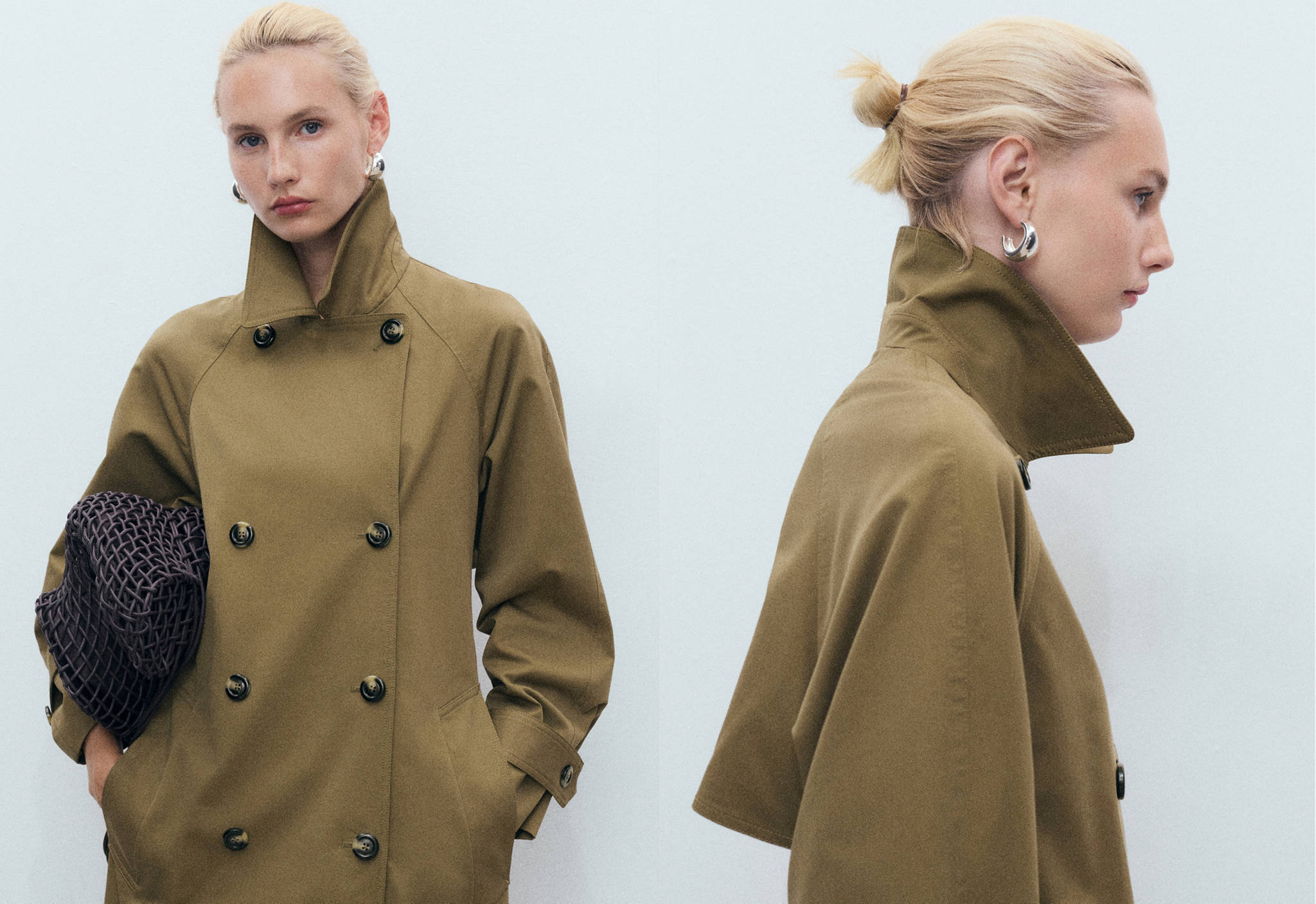 Lange double-breasted trenchcoat - Panoramische tekening