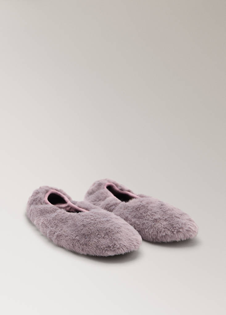 Faux-fur ballerina flats — Dark Red