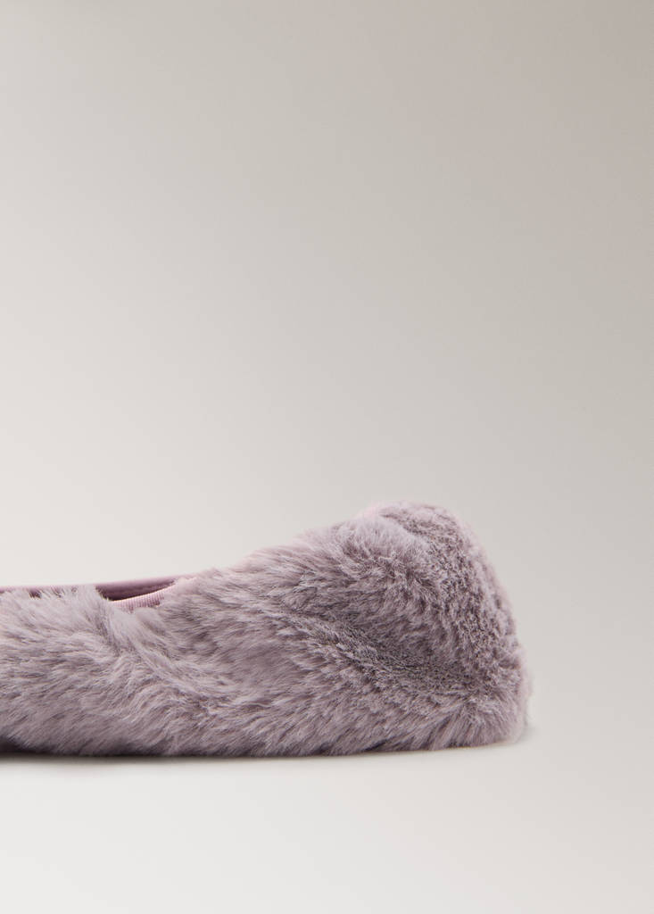 Faux-fur ballerina flats — Dark Red