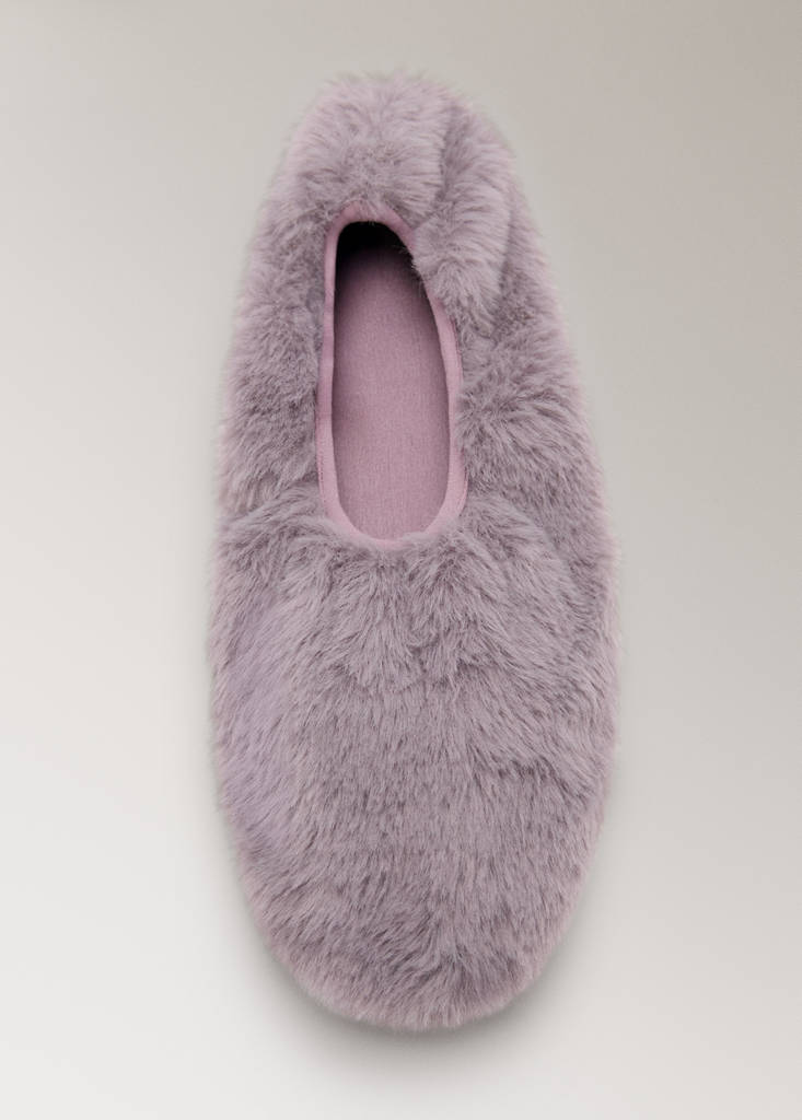 Faux-fur ballerina flats — Dark Red