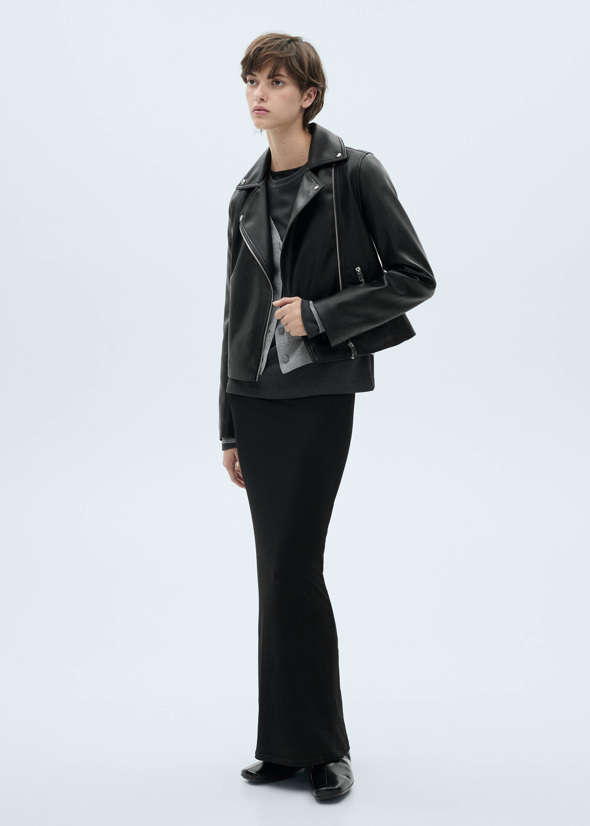 Veste biker cuir synthétique - Plan général