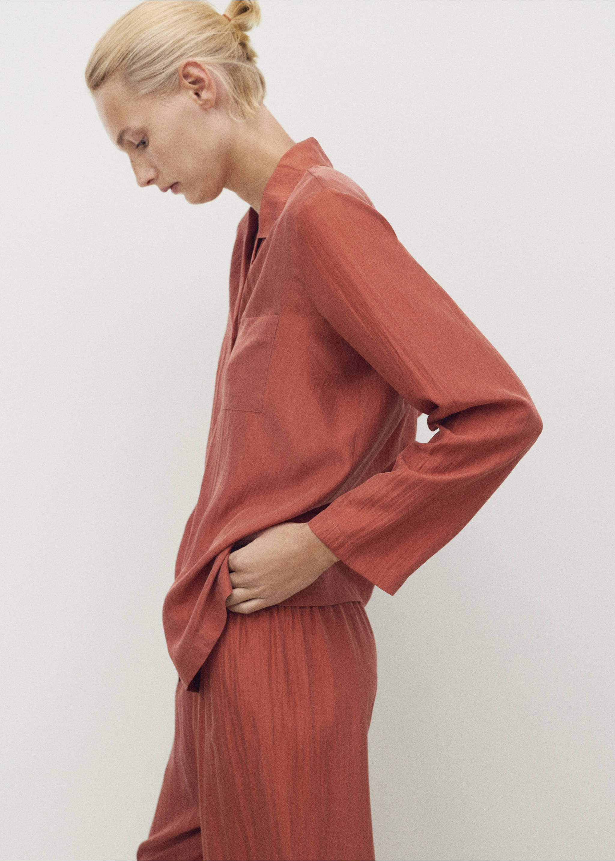 Silk long shirt - Medium plane, Burnt Orange. Ref: 17064126-00.