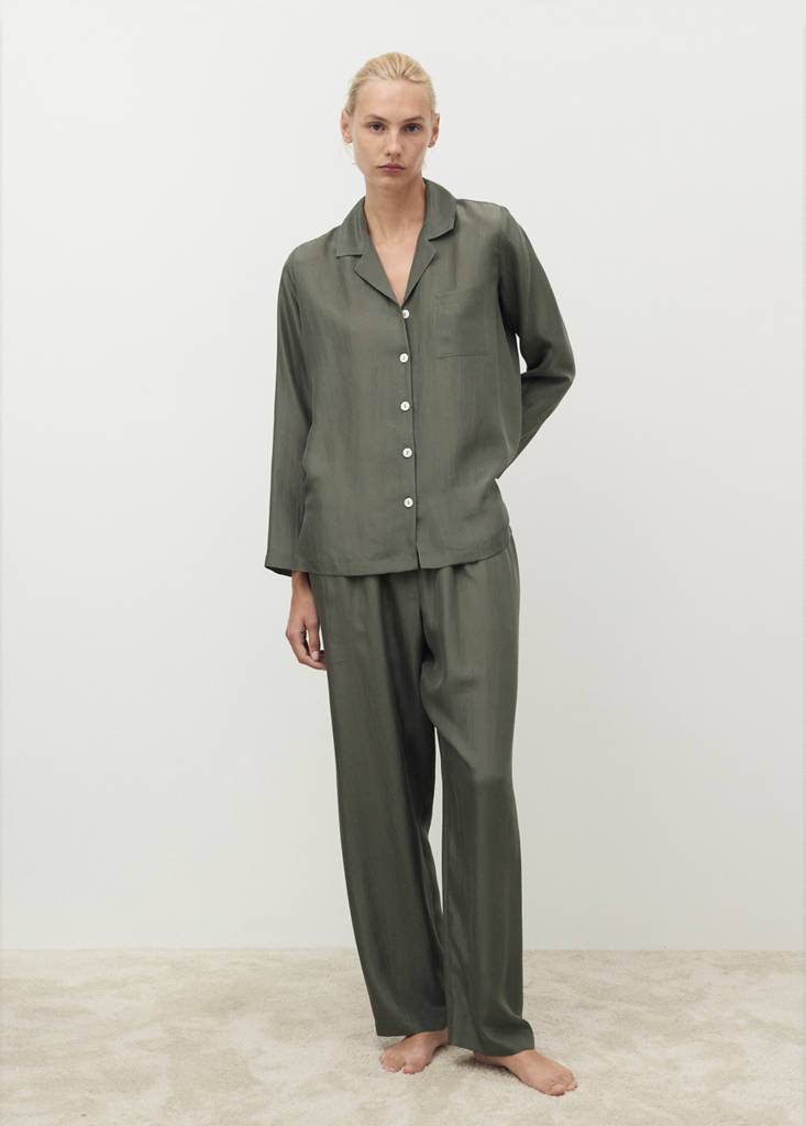 Silk long shirt — Forest Green