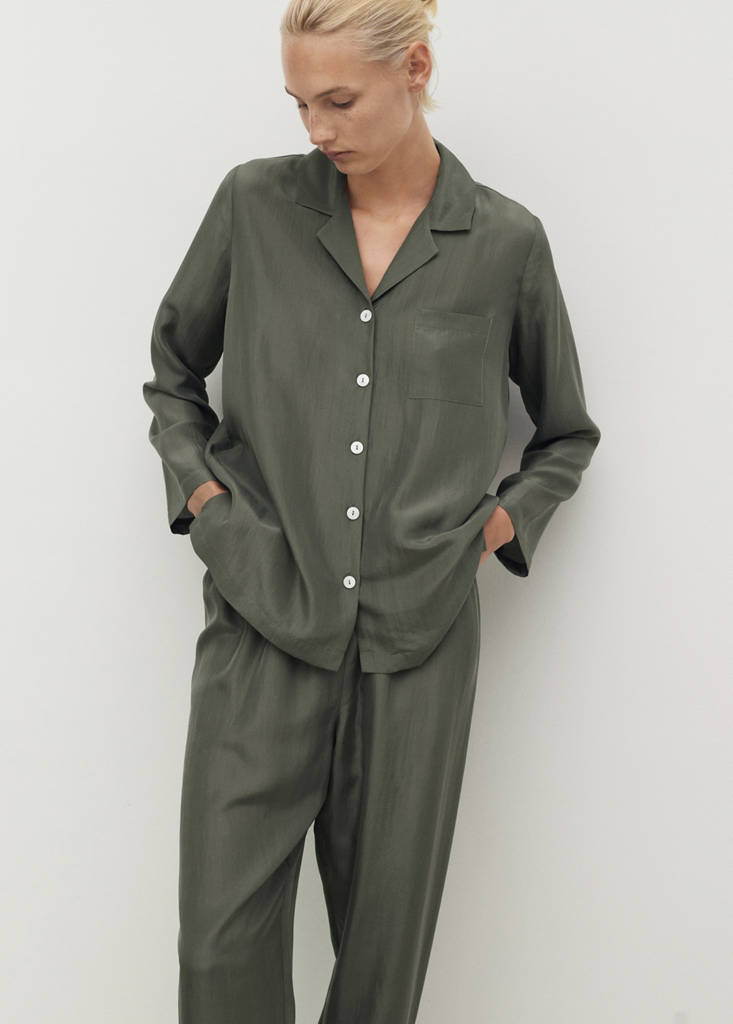 Silk long shirt — Forest Green