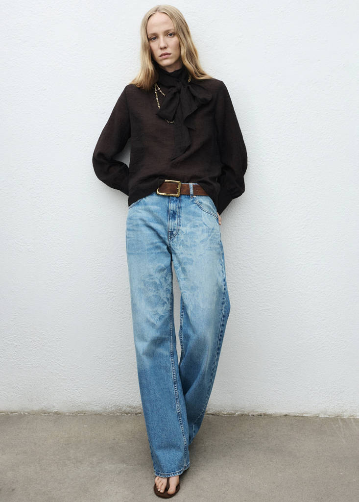 Straight-leg jeans with floral pattern — Medium Blue