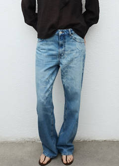 Straight-leg jeans with floral pattern — Medium Blue 1