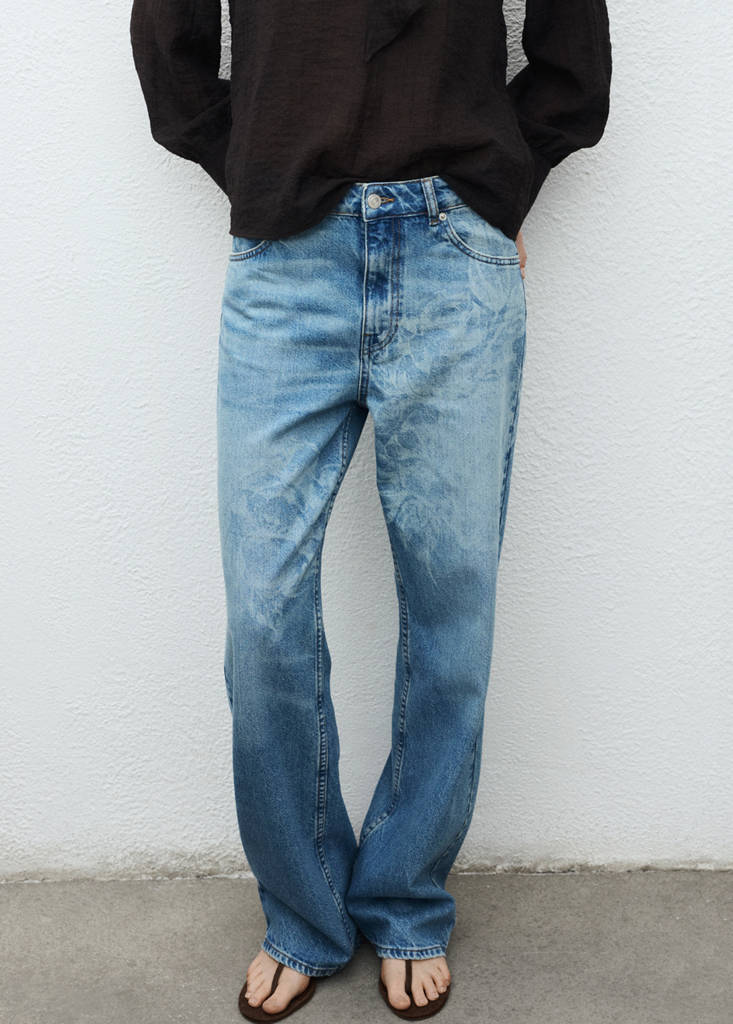 Straight-leg jeans with floral pattern — Medium Blue