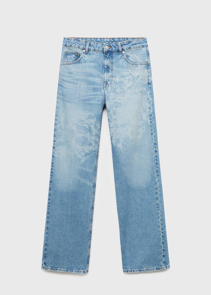 Straight-leg jeans with floral pattern — Medium Blue