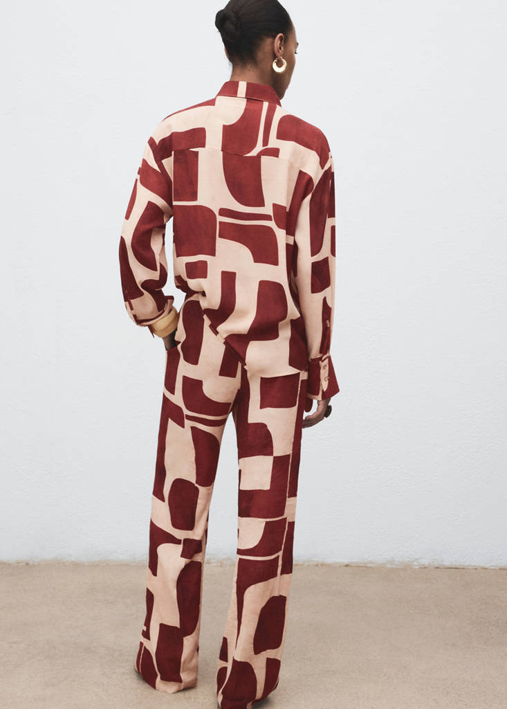 Fluid trousers with geometric pattern — Ecru