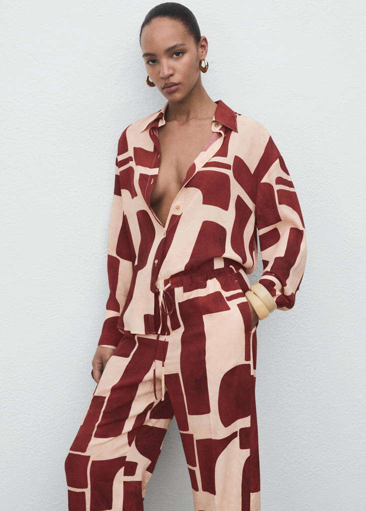 Fluid trousers with geometric pattern — Ecru