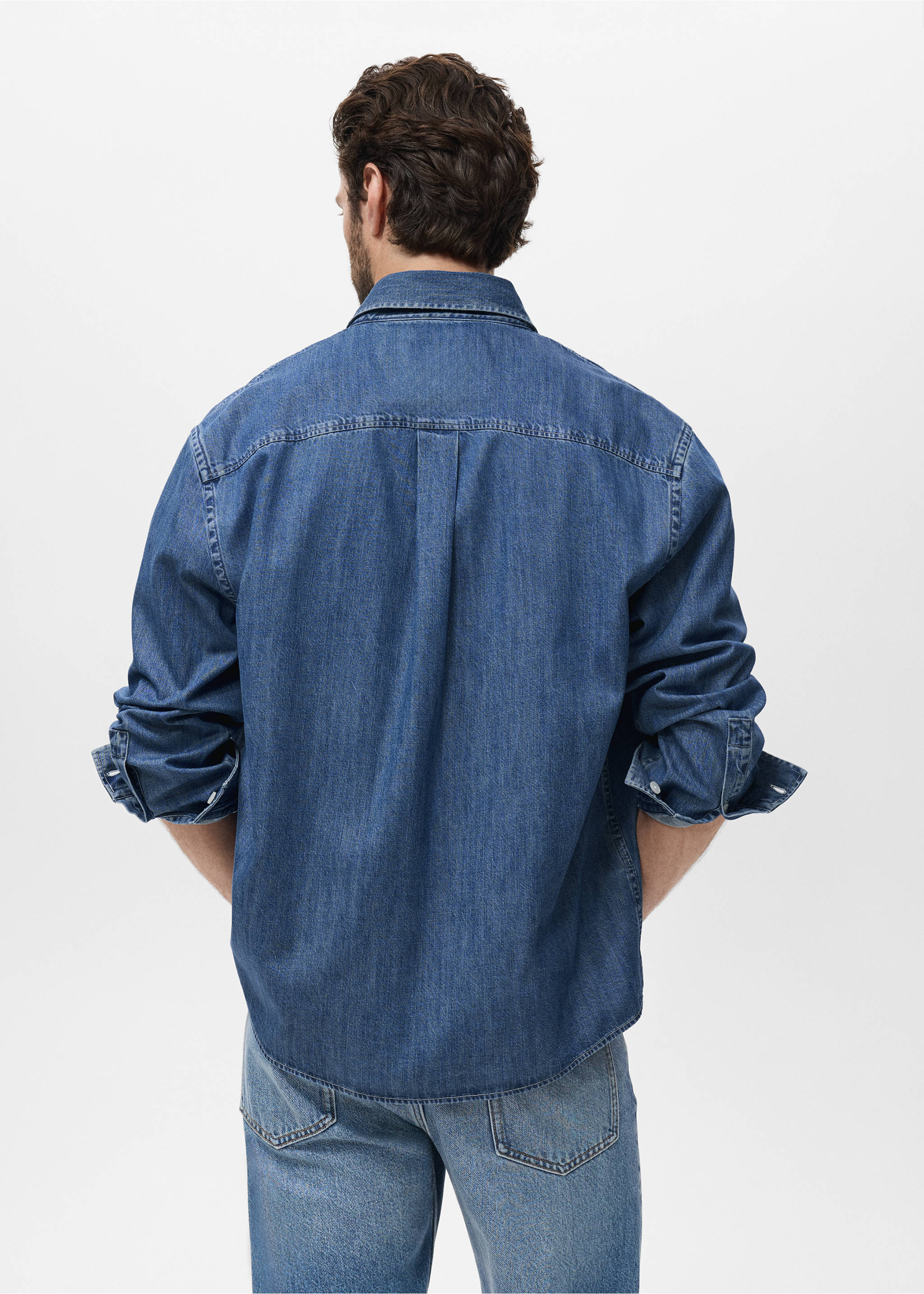 Chemise denim poche - Verso de l’article, Bleu moyen. Ref: 17064416-00.