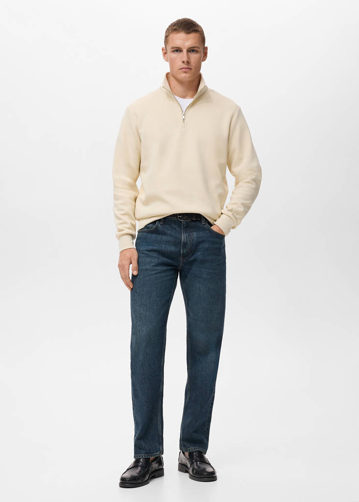 Regular-fit cotton sweatshirt with zip — Ecru