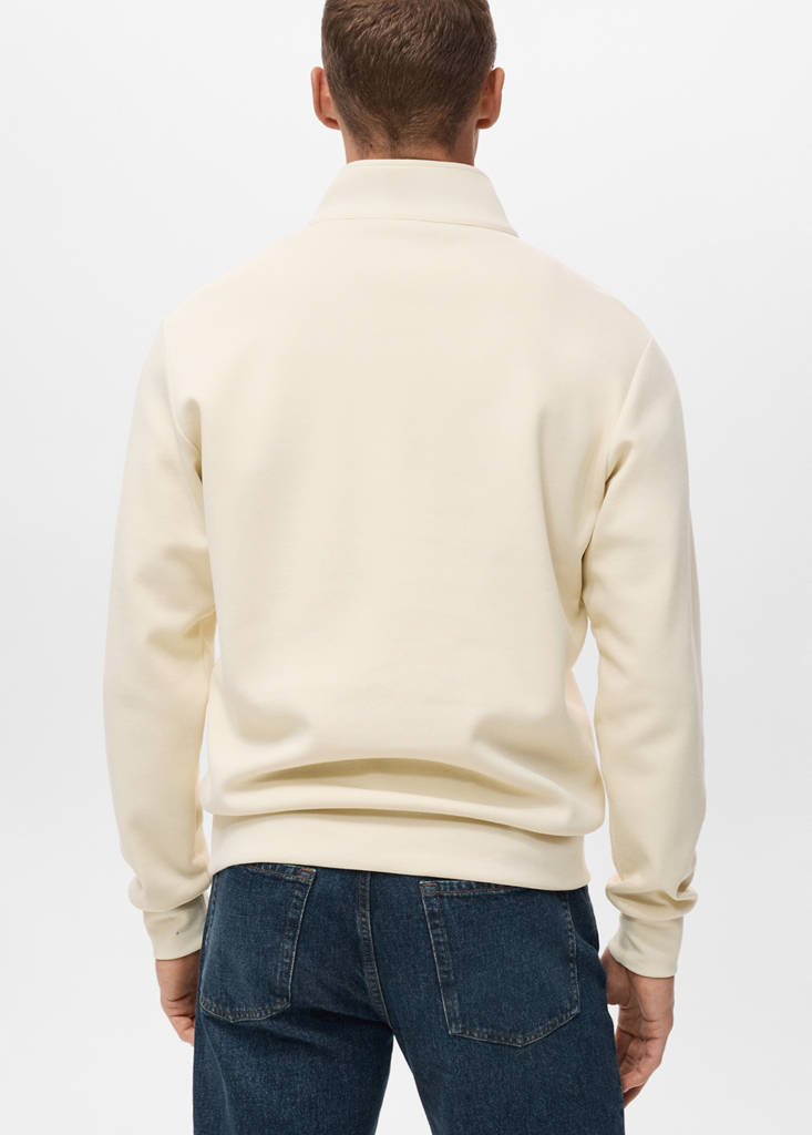 Regular-fit cotton sweatshirt with zip — Ecru