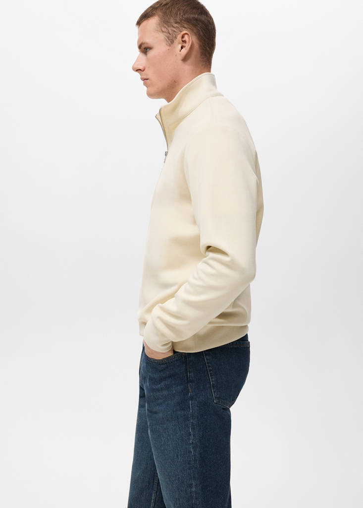 Regular-fit cotton sweatshirt with zip — Ecru