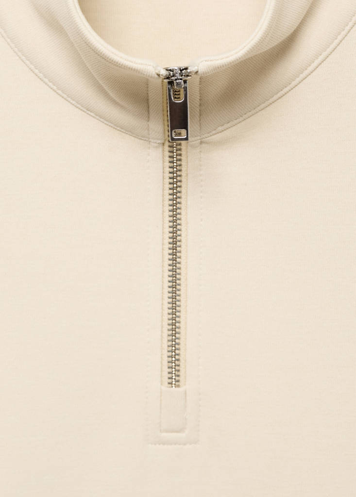 Regular-fit cotton sweatshirt with zip — Ecru