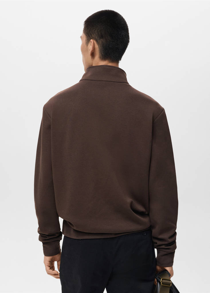 Regular-fit cotton sweatshirt with zip — Chocolate