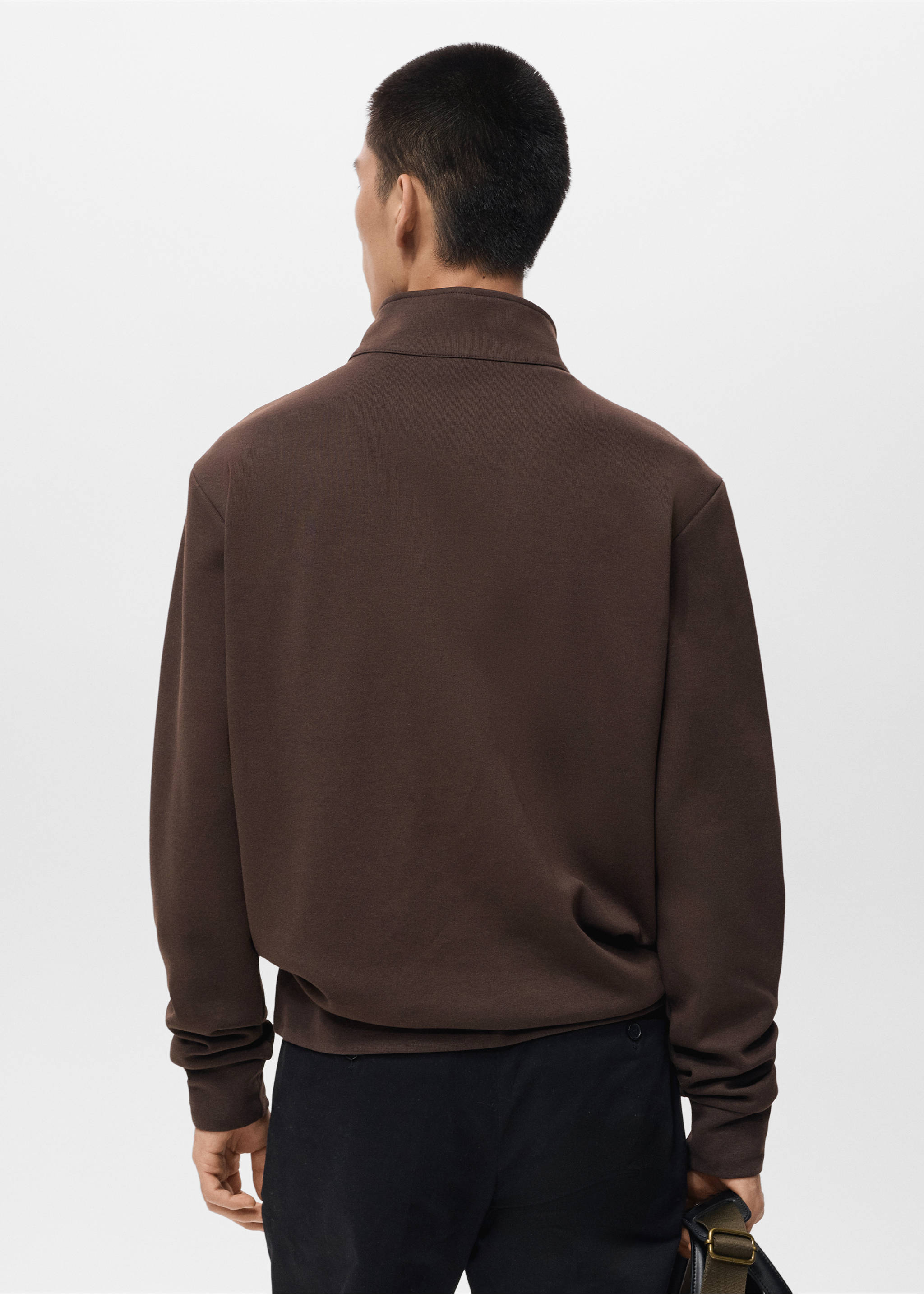 Sudadera algodón regular fit cremallera - Reverso del artículo, Chocolate. Ref: 17064426-00.