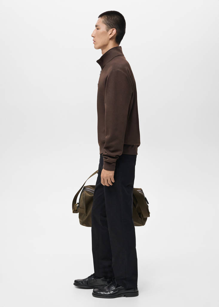 Regular-fit cotton sweatshirt with zip — Chocolate
