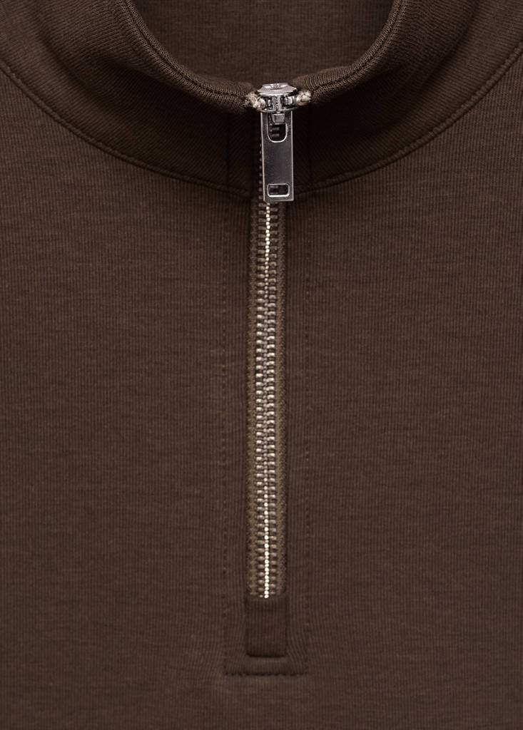 Regular-fit cotton sweatshirt with zip — Chocolate