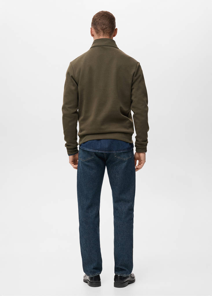 Regular-fit cotton sweatshirt with zip — Olive Green