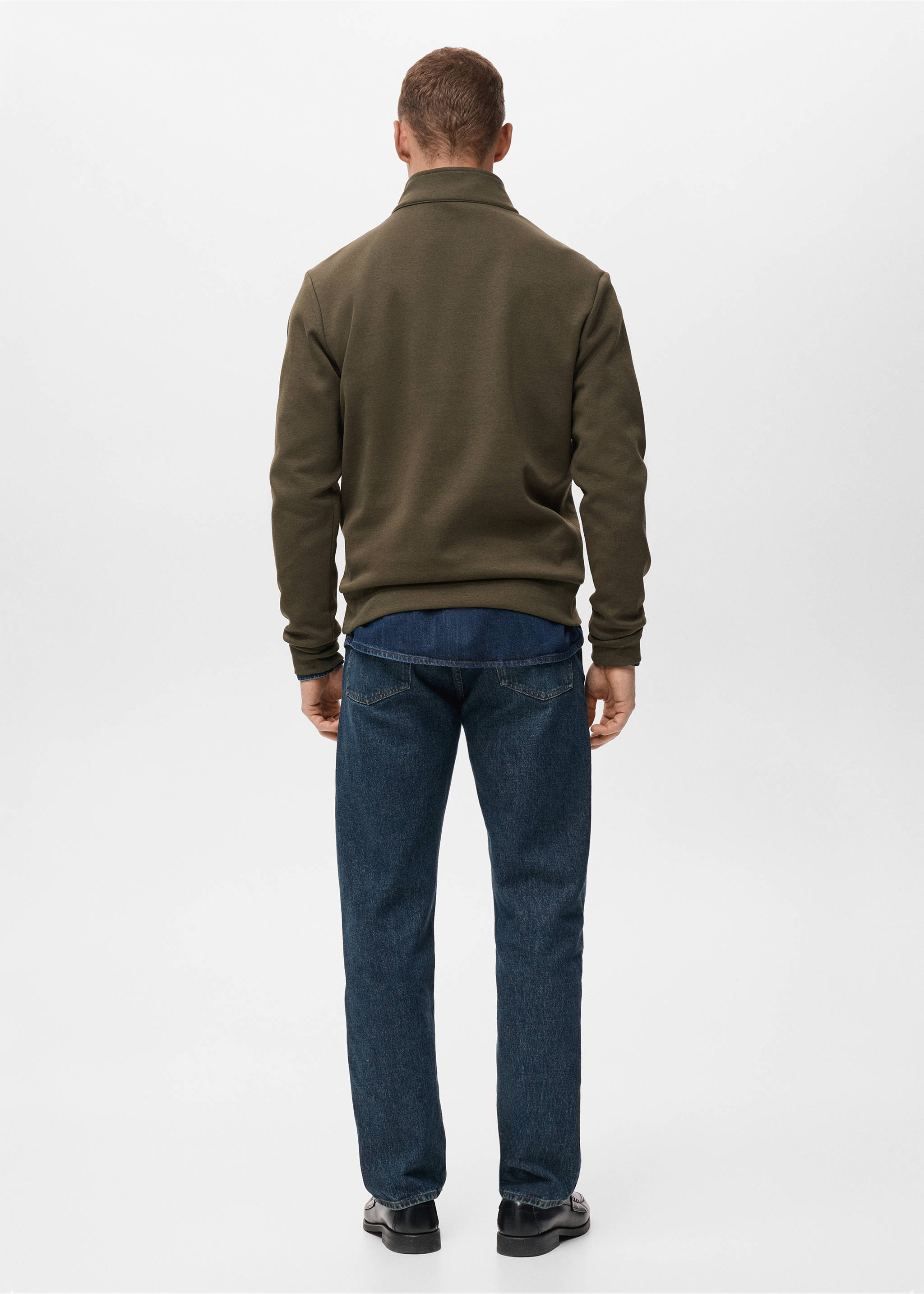 Sudadera algodón regular fit cremallera - Reverso del artículo, Oliva. Ref: 17064426-00.