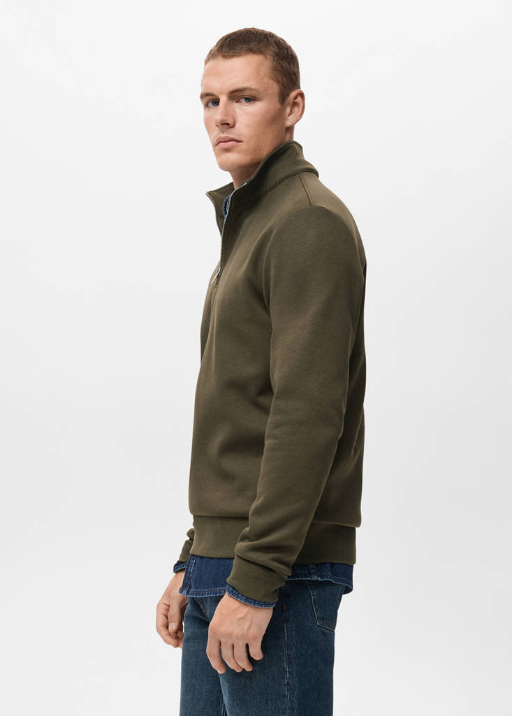 Regular-fit cotton sweatshirt with zip — Olive Green