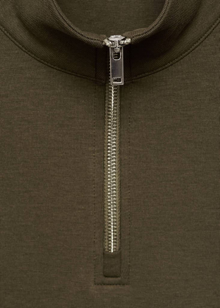 Regular-fit cotton sweatshirt with zip — Olive Green