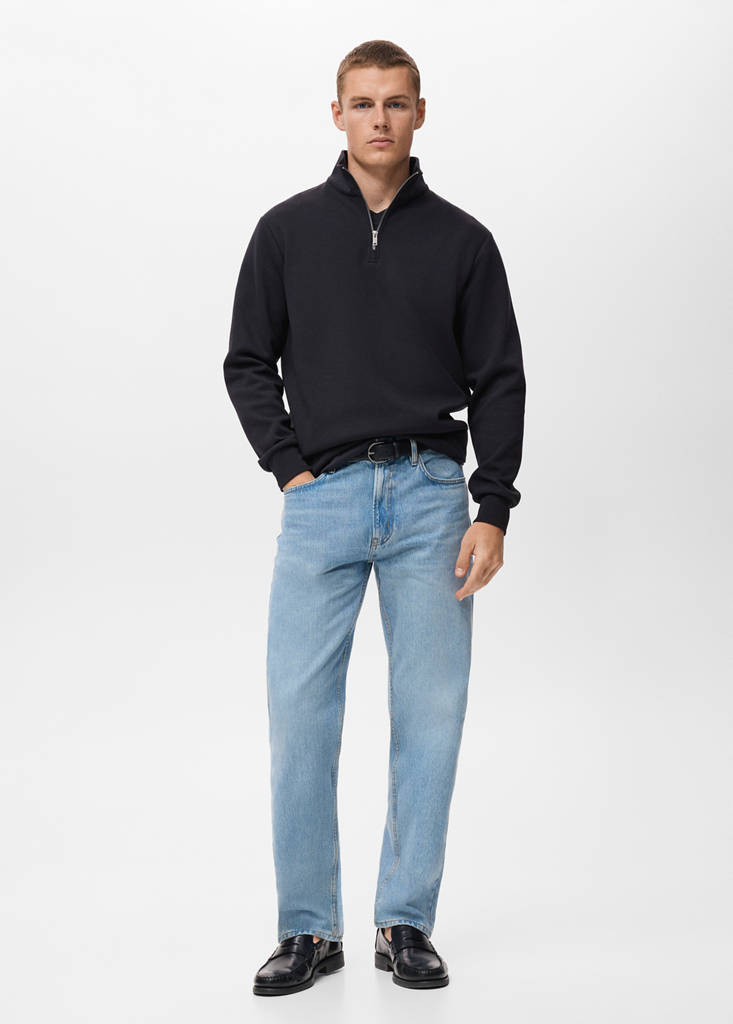 Regular-fit cotton sweatshirt with zip — Navy