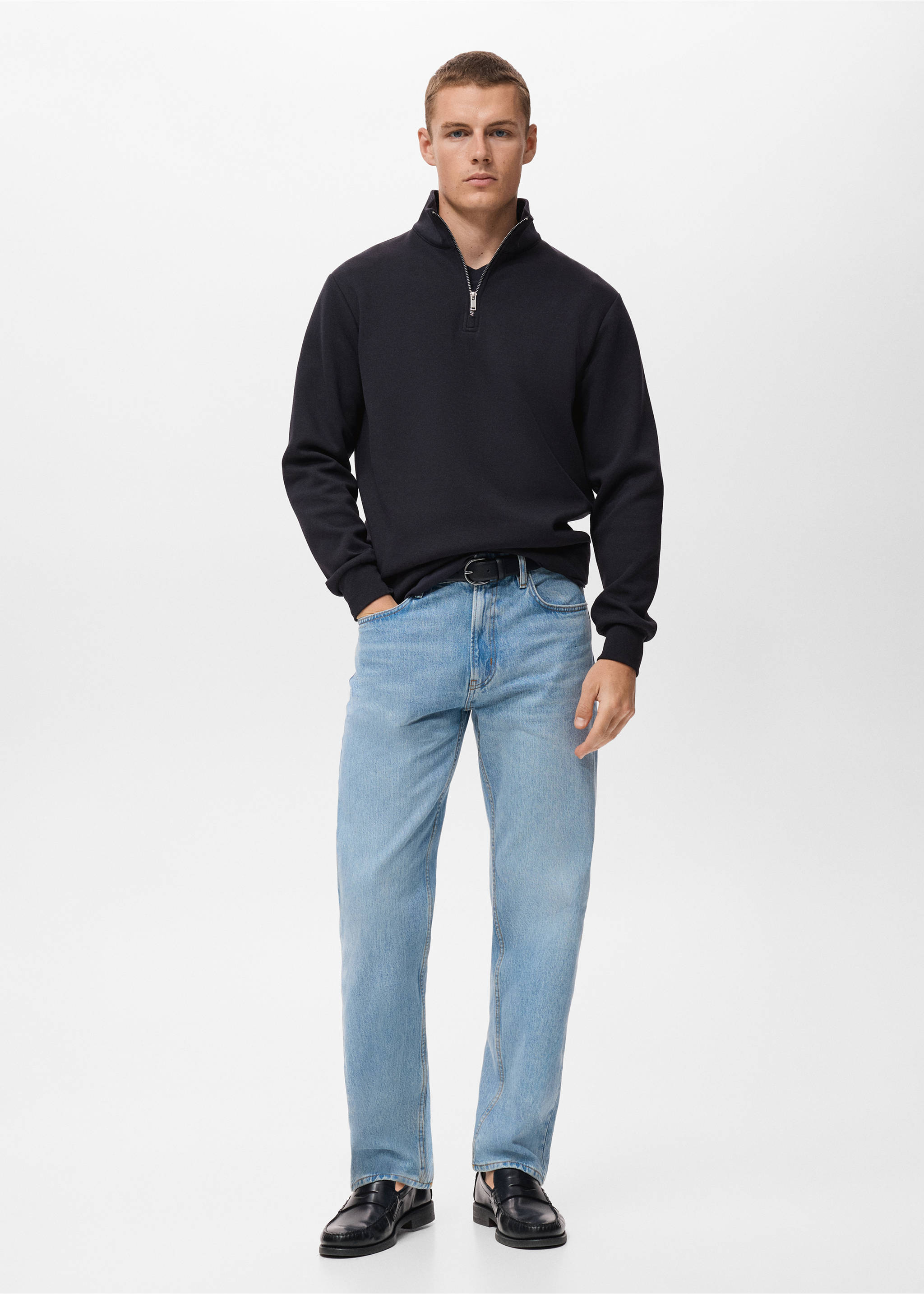 Regular-fit cotton sweatshirt with zip - General plane, Navy. Ref: 17064426-00.