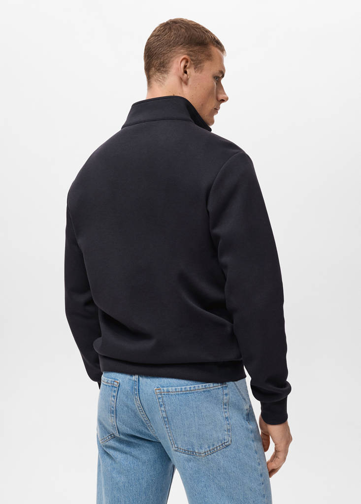 Regular-fit cotton sweatshirt with zip — Navy