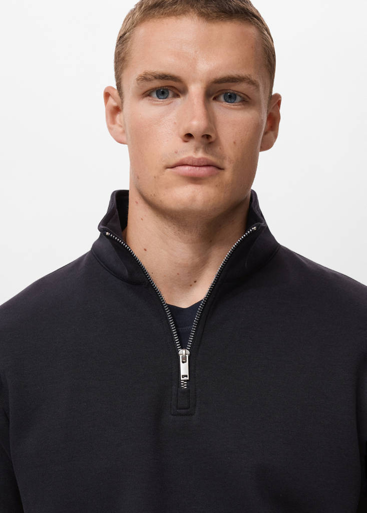 Regular-fit cotton sweatshirt with zip — Navy