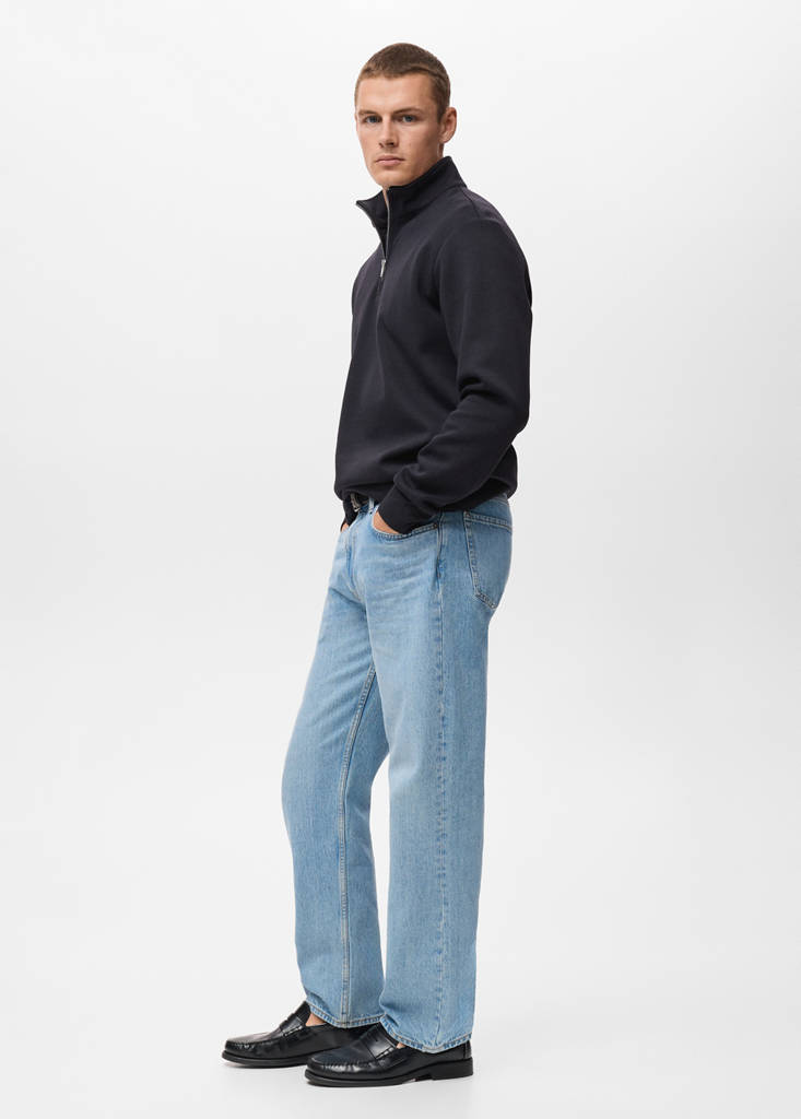 Regular-fit cotton sweatshirt with zip — Navy
