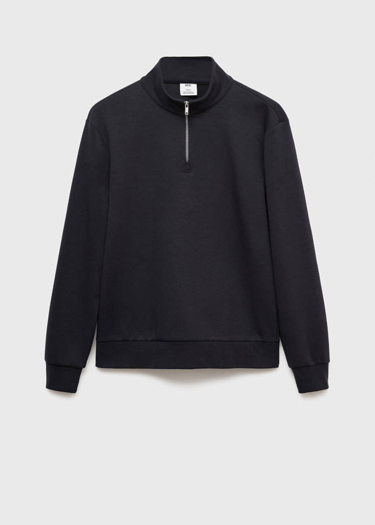 Regular-fit cotton sweatshirt with zip — Navy