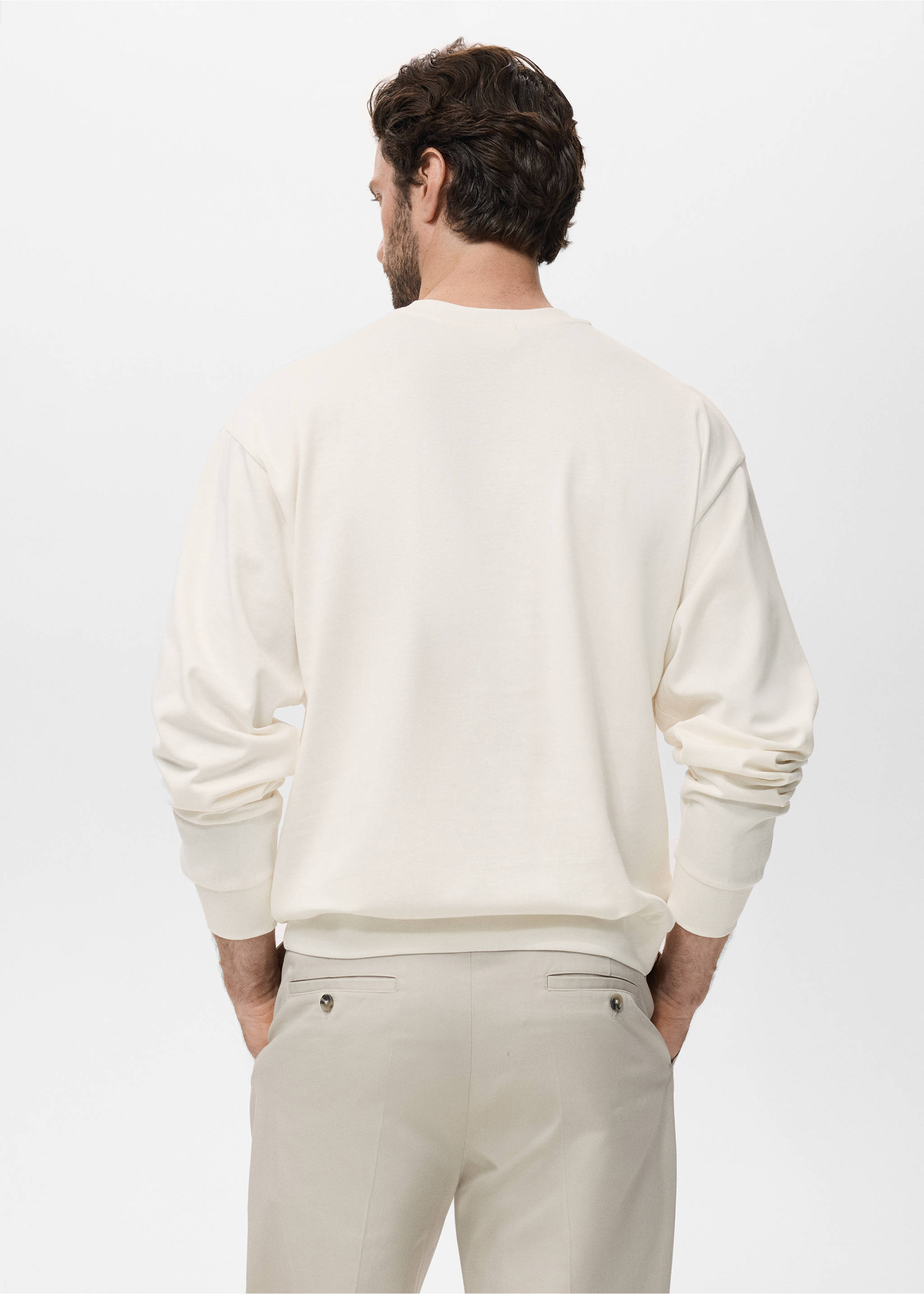 Sudadera 100% algodón relaxed fit - Reverso del artículo, Blanco roto. Ref: 17064432-00.