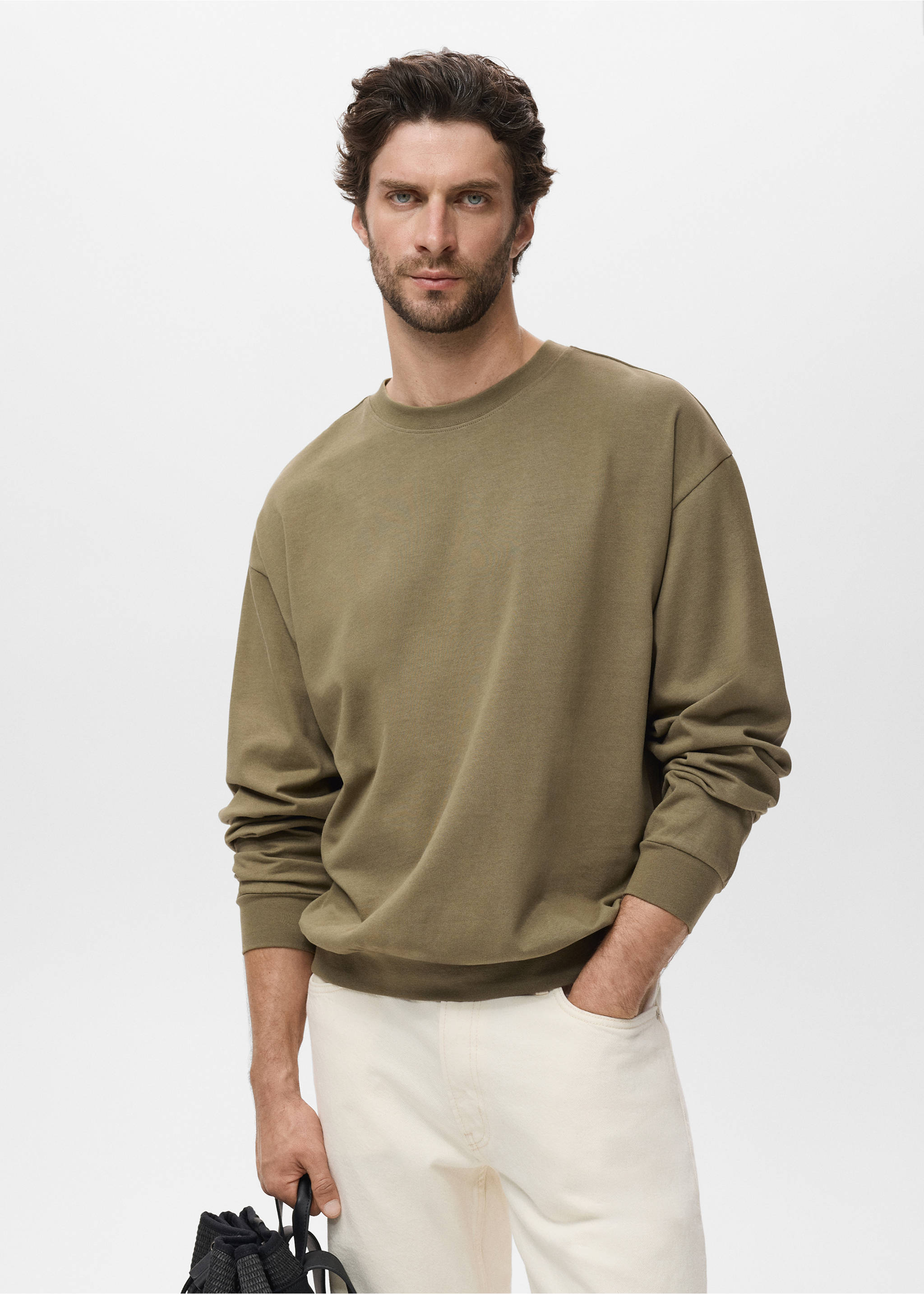 Sudadera 100% algodón relaxed fit - Plano medio, Khaki. Ref: 17064432-00.