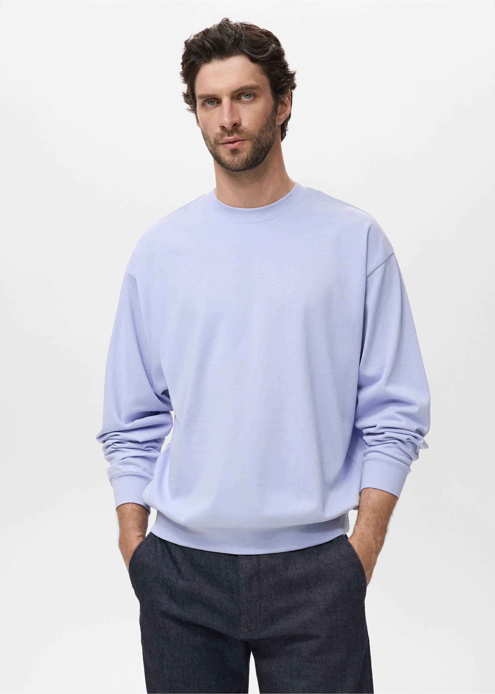 Sudadera 100% algodón relaxed fit - Plano medio, Azul celeste. Ref: 17064432-00.