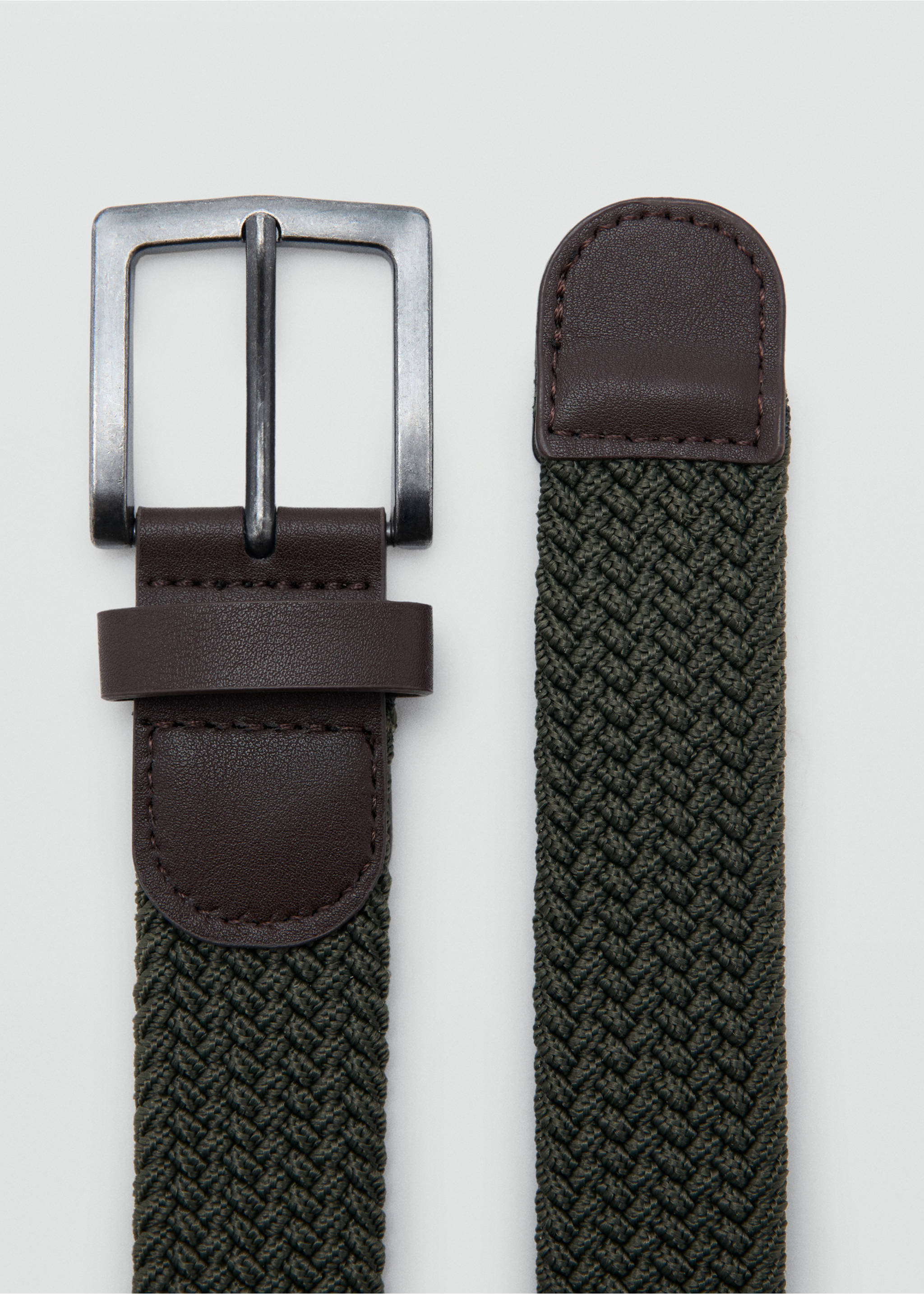 Cinturón trenzado elástico - Plano medio, Khaki. Ref: 17064436-00.