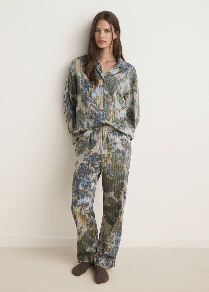 Pyjama bottoms with blurred print — Green