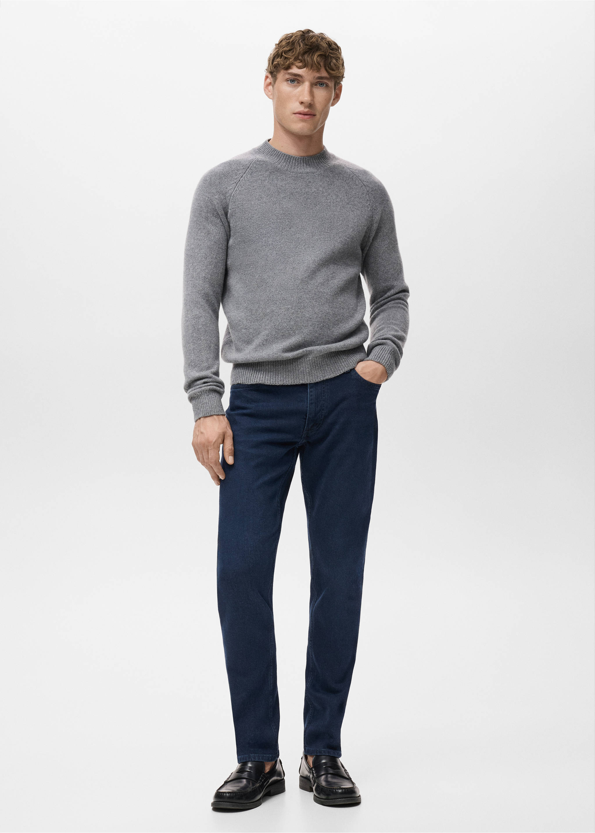 Jean Jan slim fit noir bleuté - Plan général, Bleu foncé intense. Ref: 17064438-00.