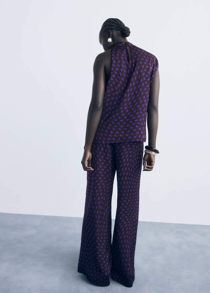 Polka dots flare trousers — Brown