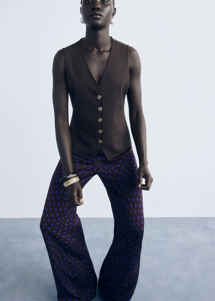 Polka dots flare trousers — Brown
