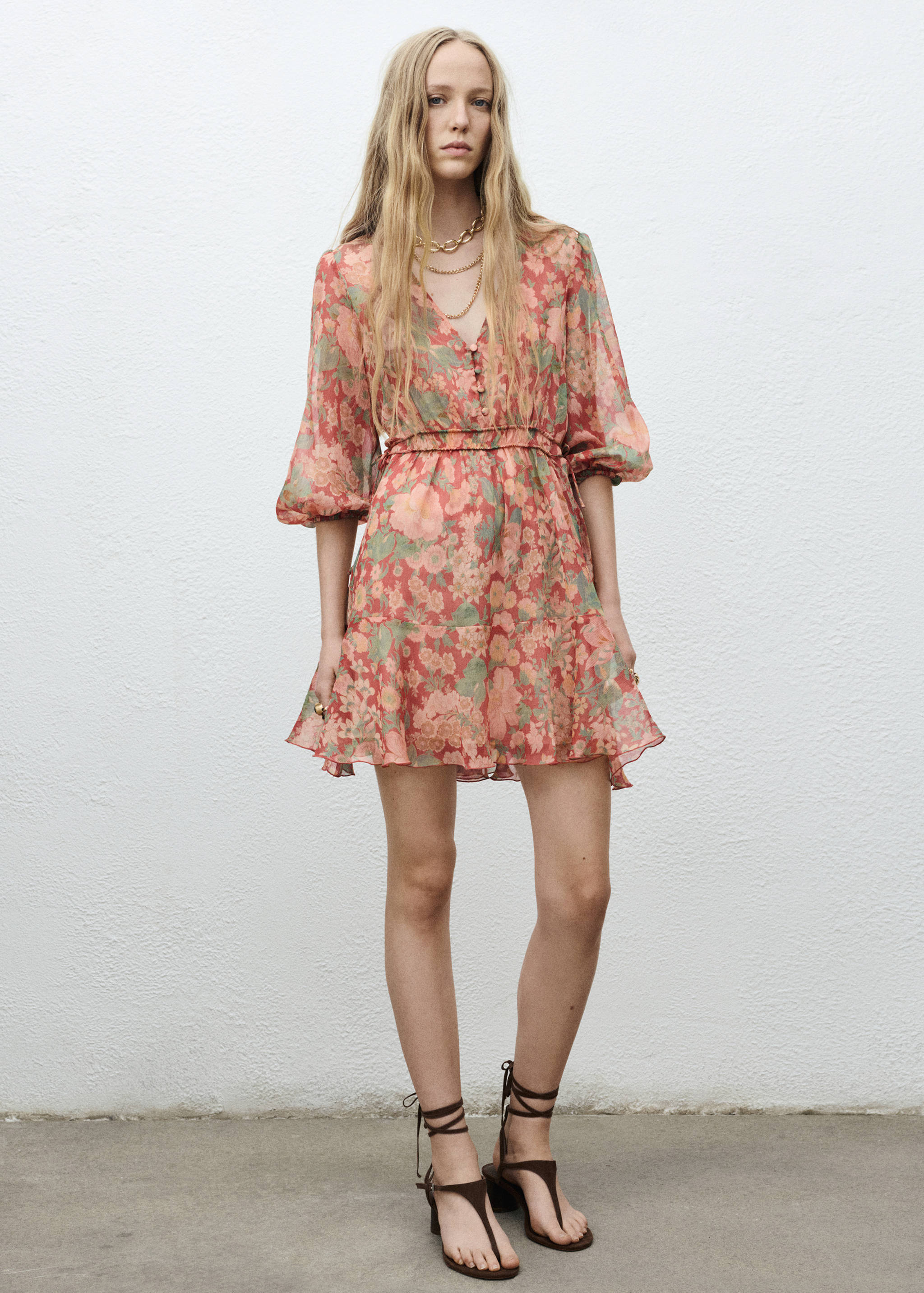 Floral puff-sleeve dress - General plane