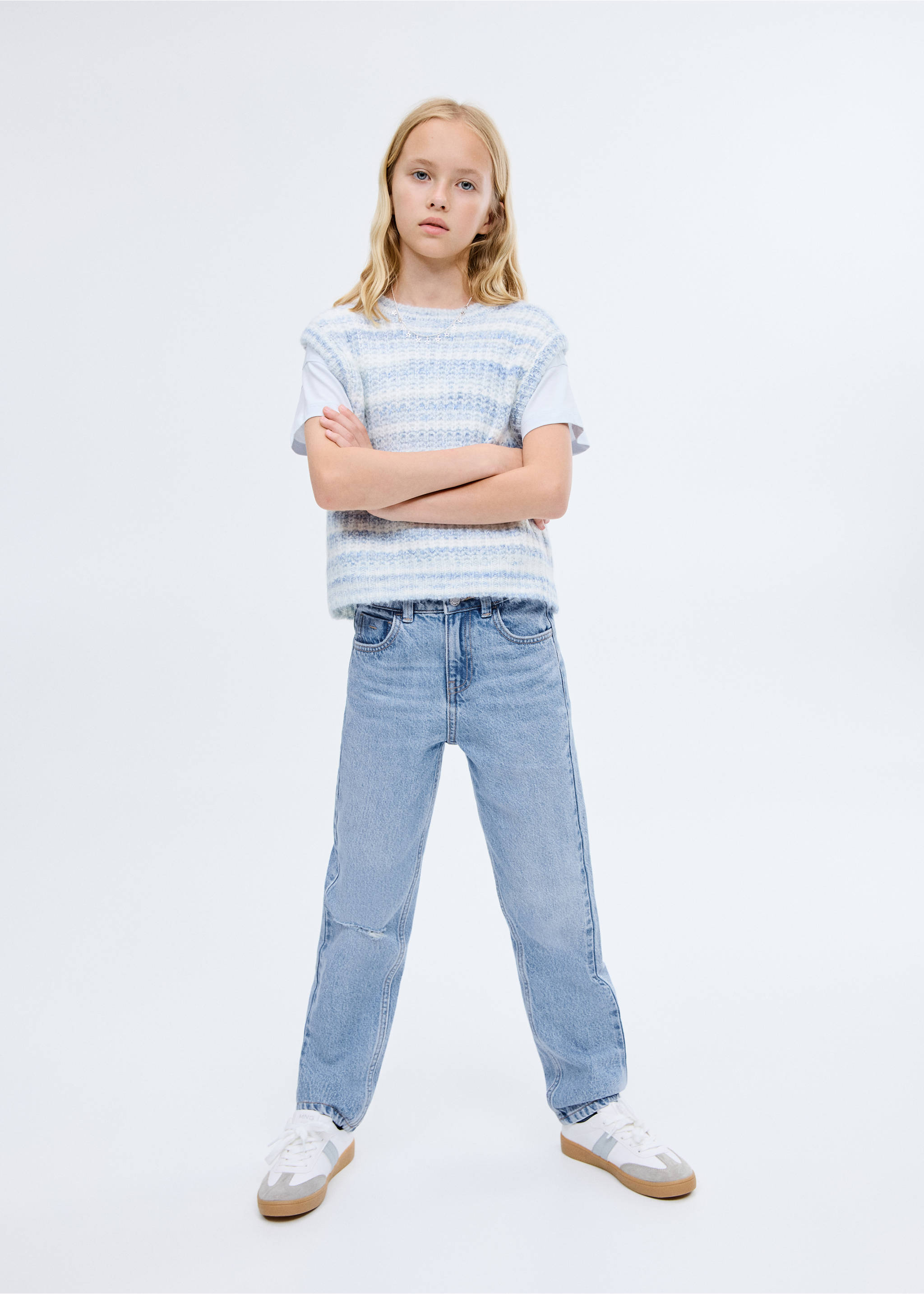 Mom fit decorative rips jeans - General plane, Medium Blue. Ref: 17064775-00.