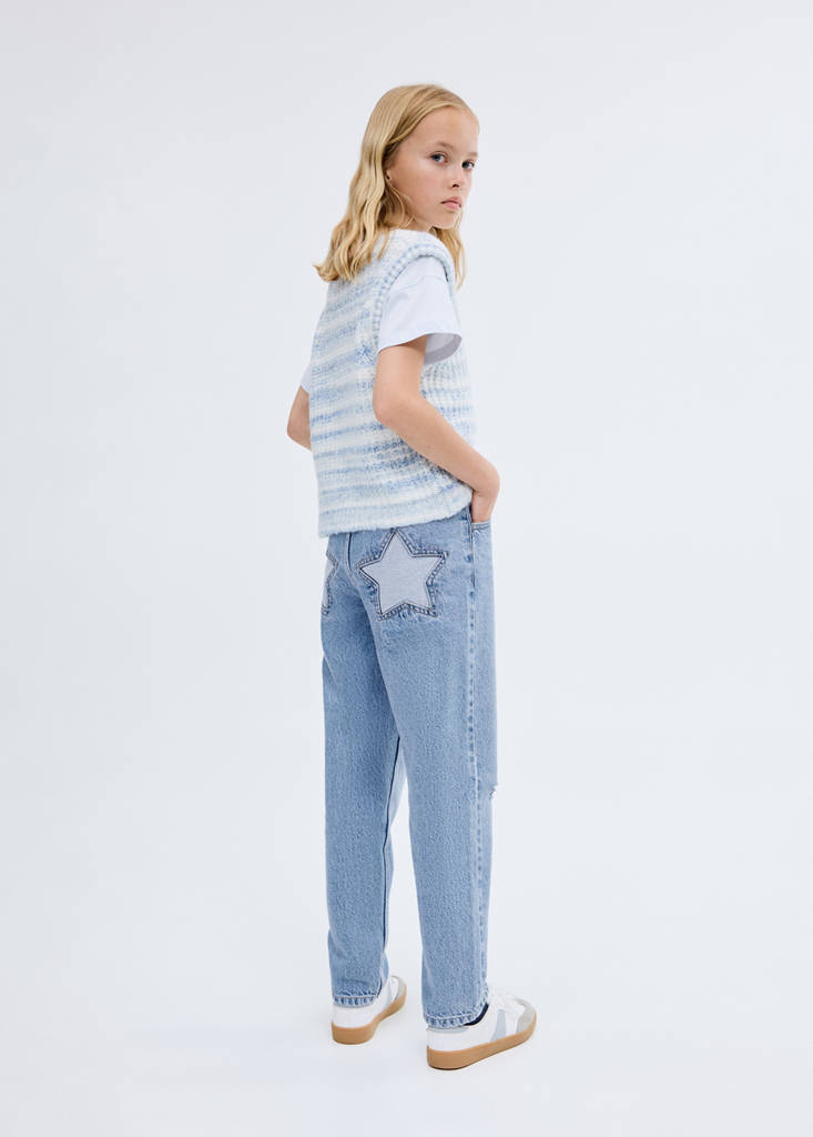 Mom fit decorative rips jeans — Medium Blue