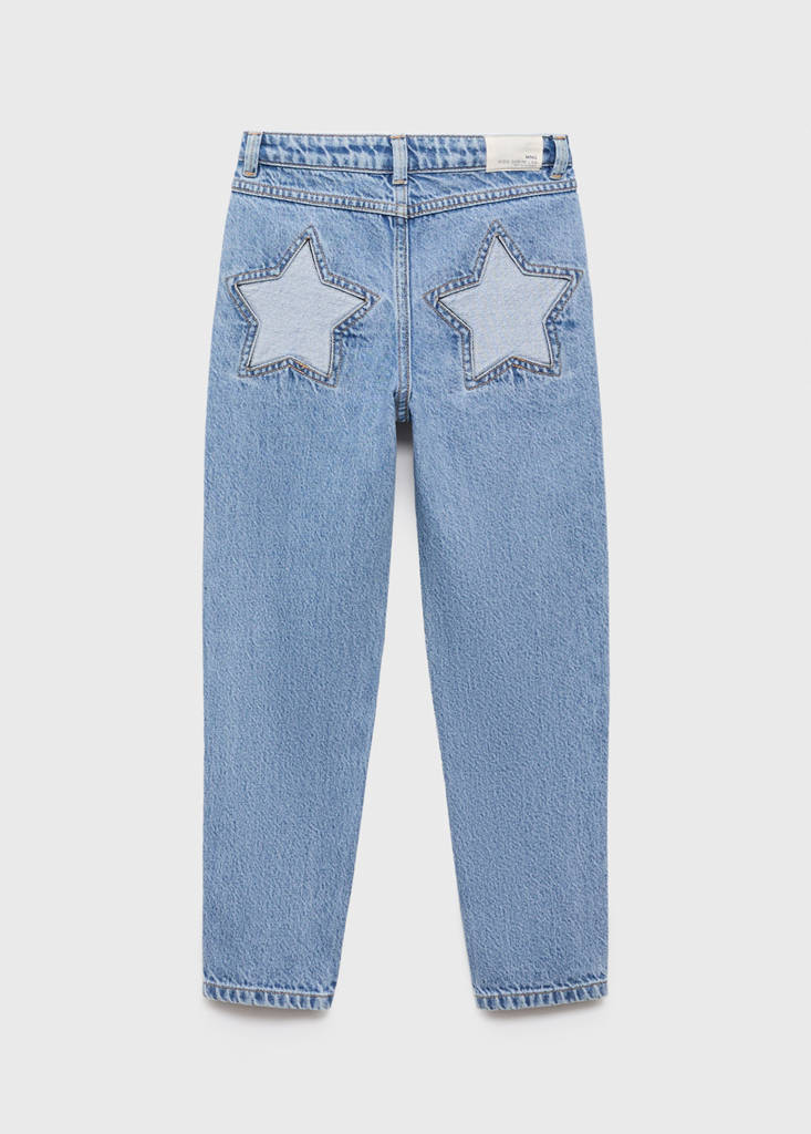 Mom fit decorative rips jeans — Medium Blue