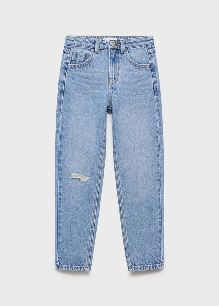 Mom fit decorative rips jeans — Medium Blue